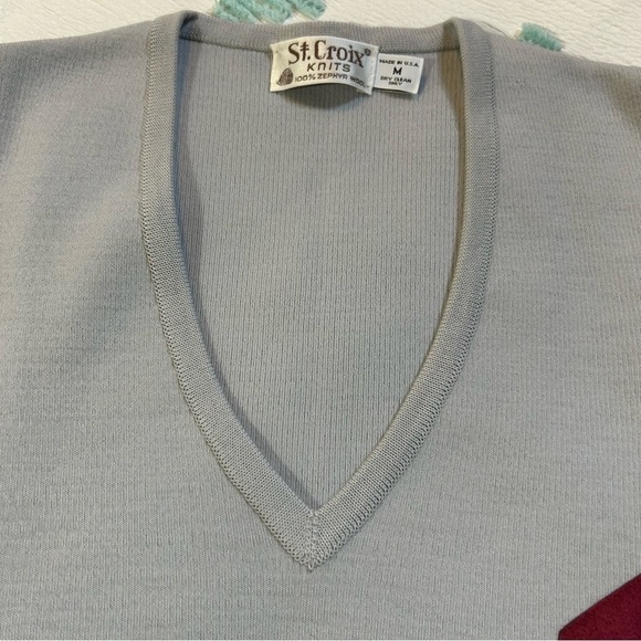 VTG St. Croix Knits Pure Wool & Ultrasuede V-neck Pullover Sweater Gray Size M - Picture 5 of 11